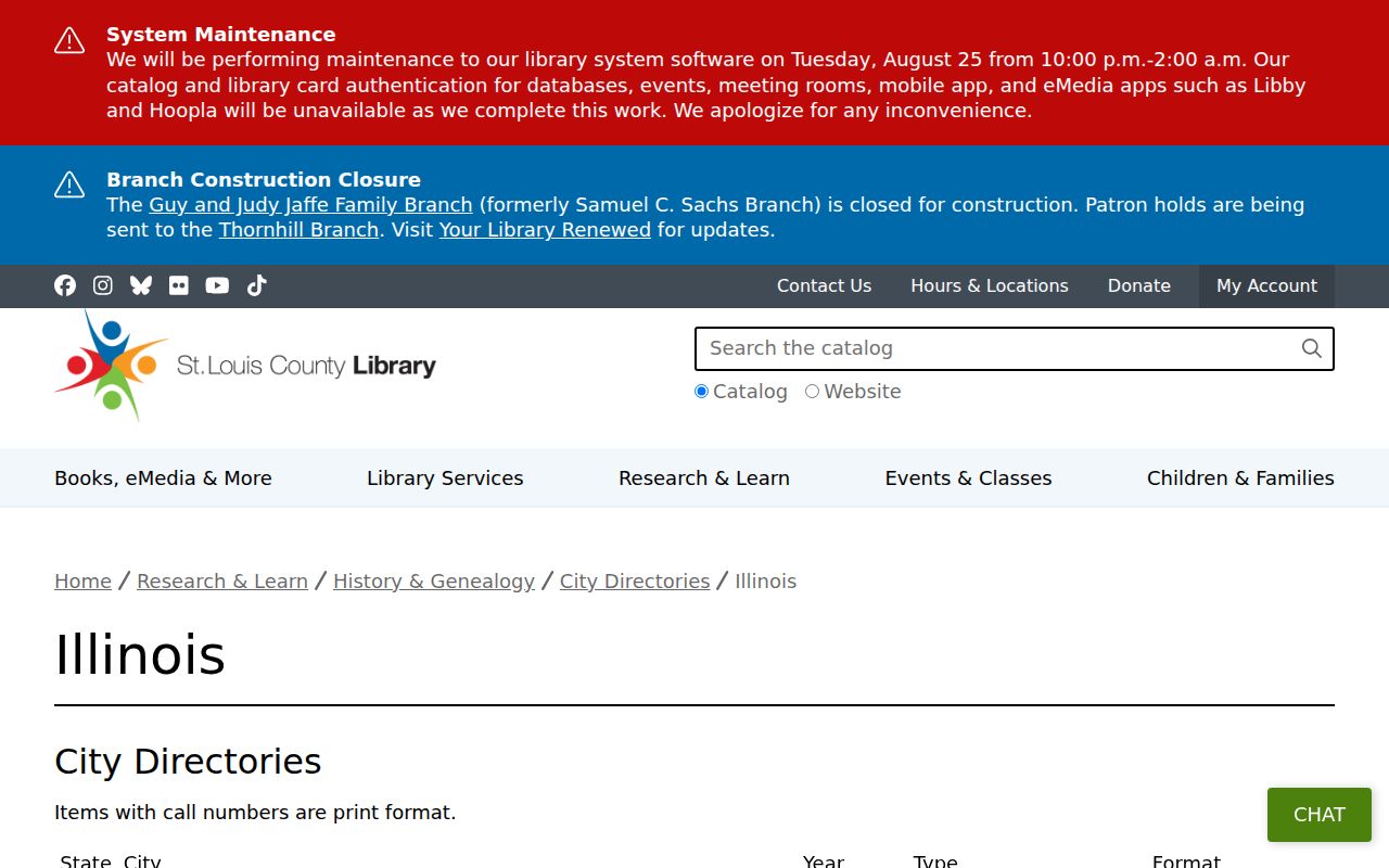 Collinsville city directory holdings listed by St. Louis County Library