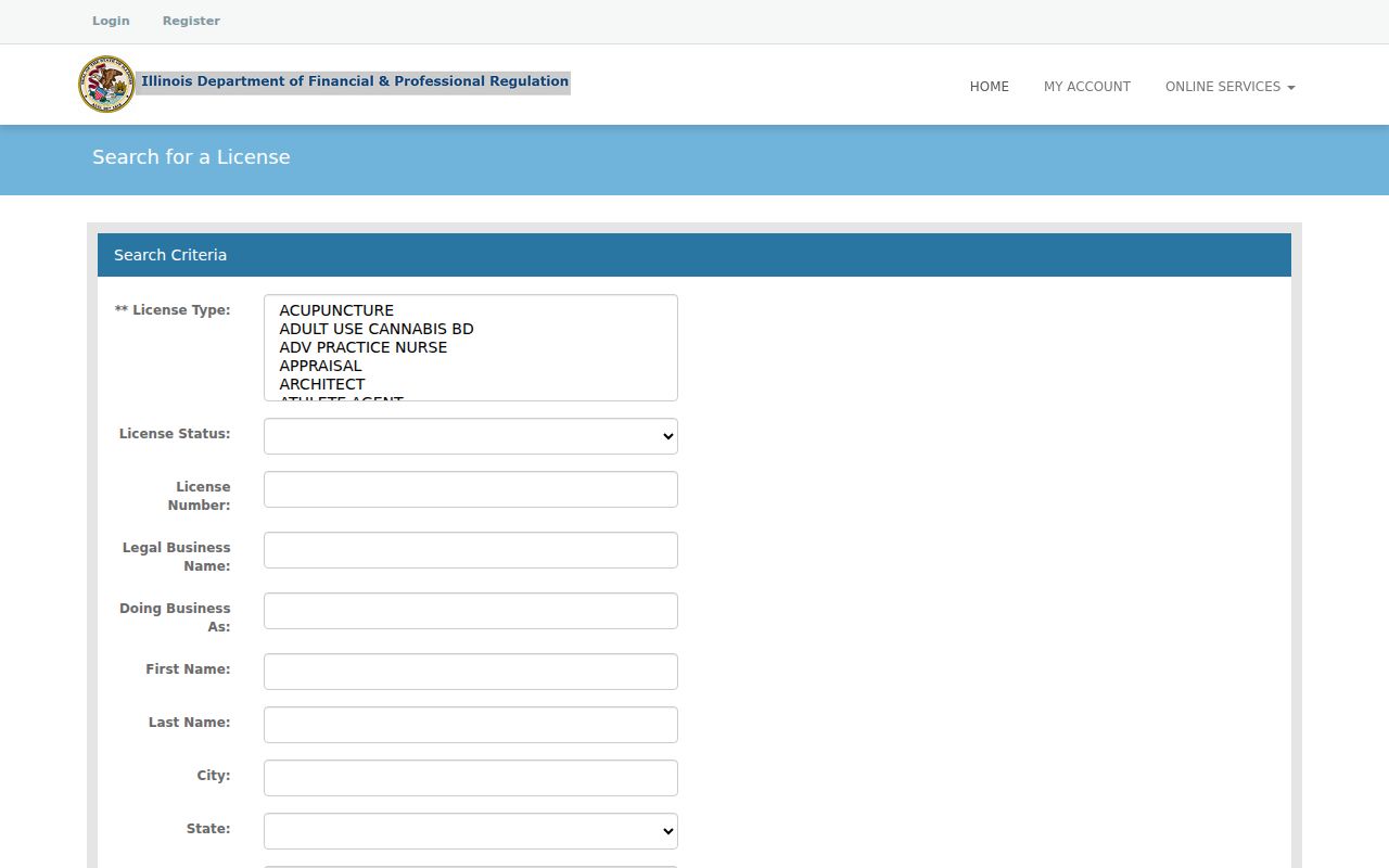 Collinsville neighbors Illinois professional license lookup