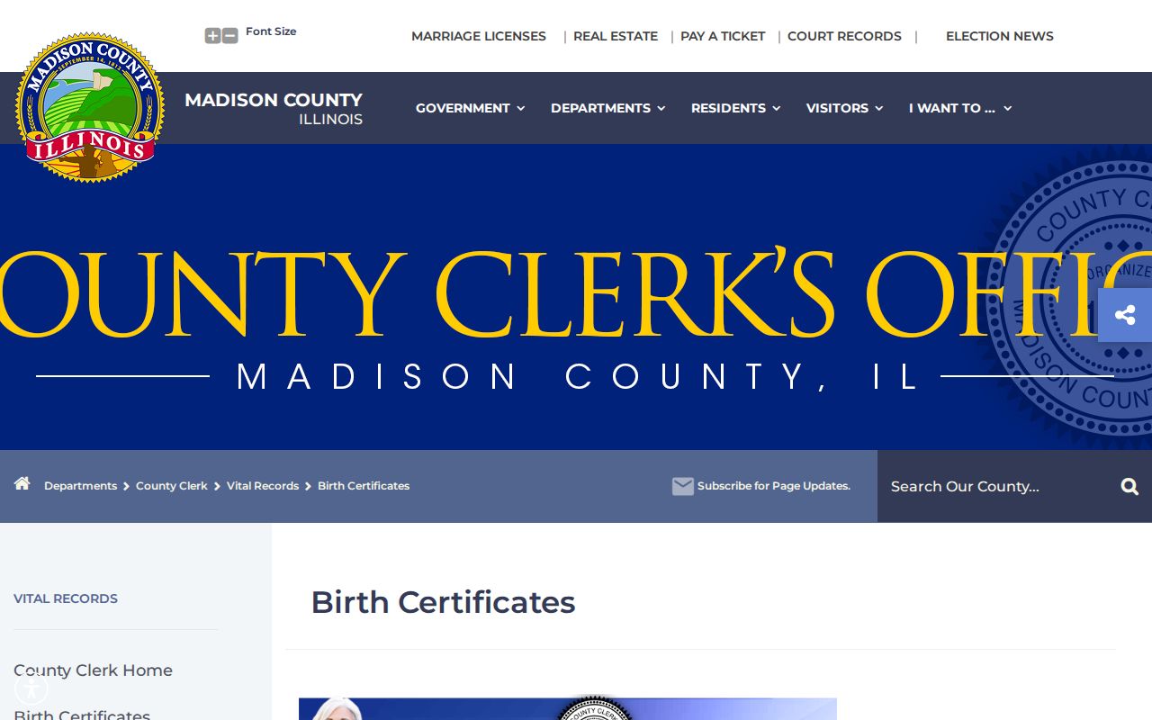 Madison County birth record request route for Collinsville family research